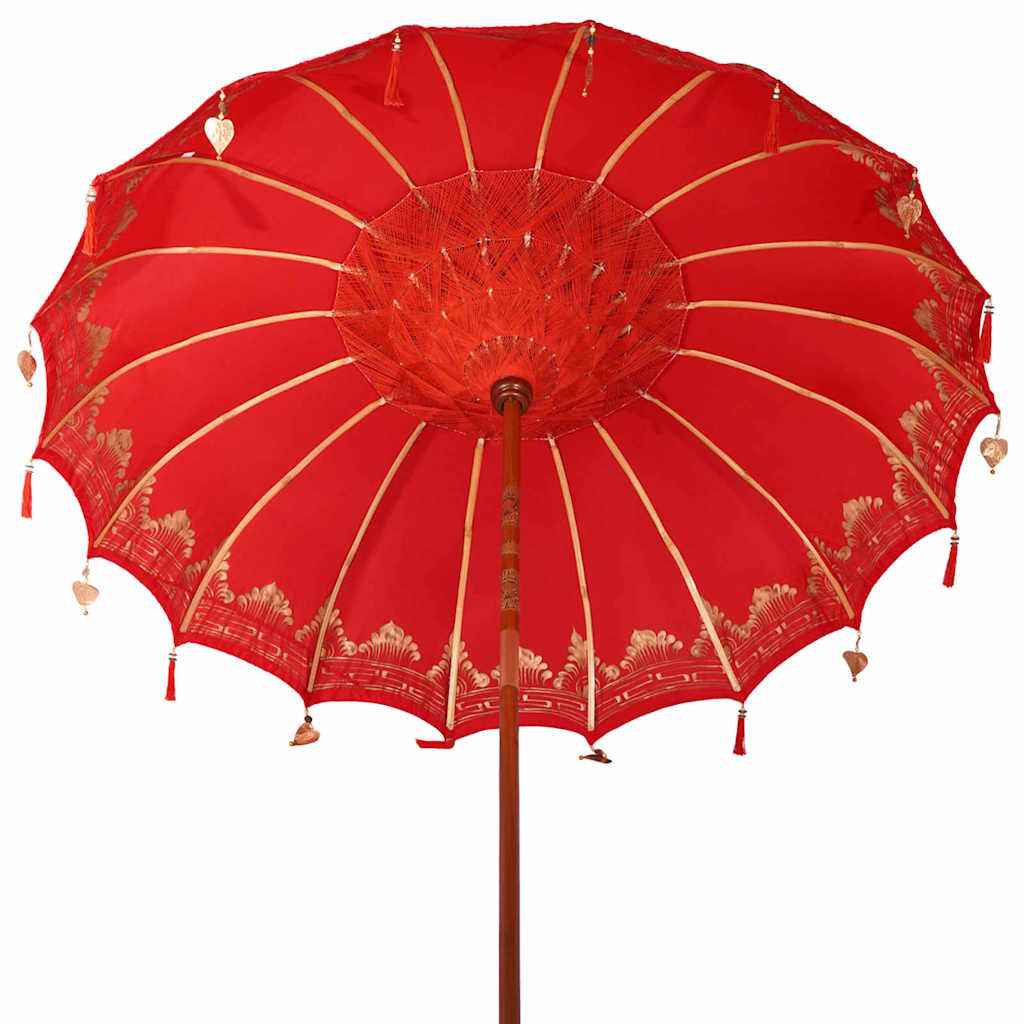 Parasol Balinez 260 Roșu 210-220 cm Bumbac și lemn masiv