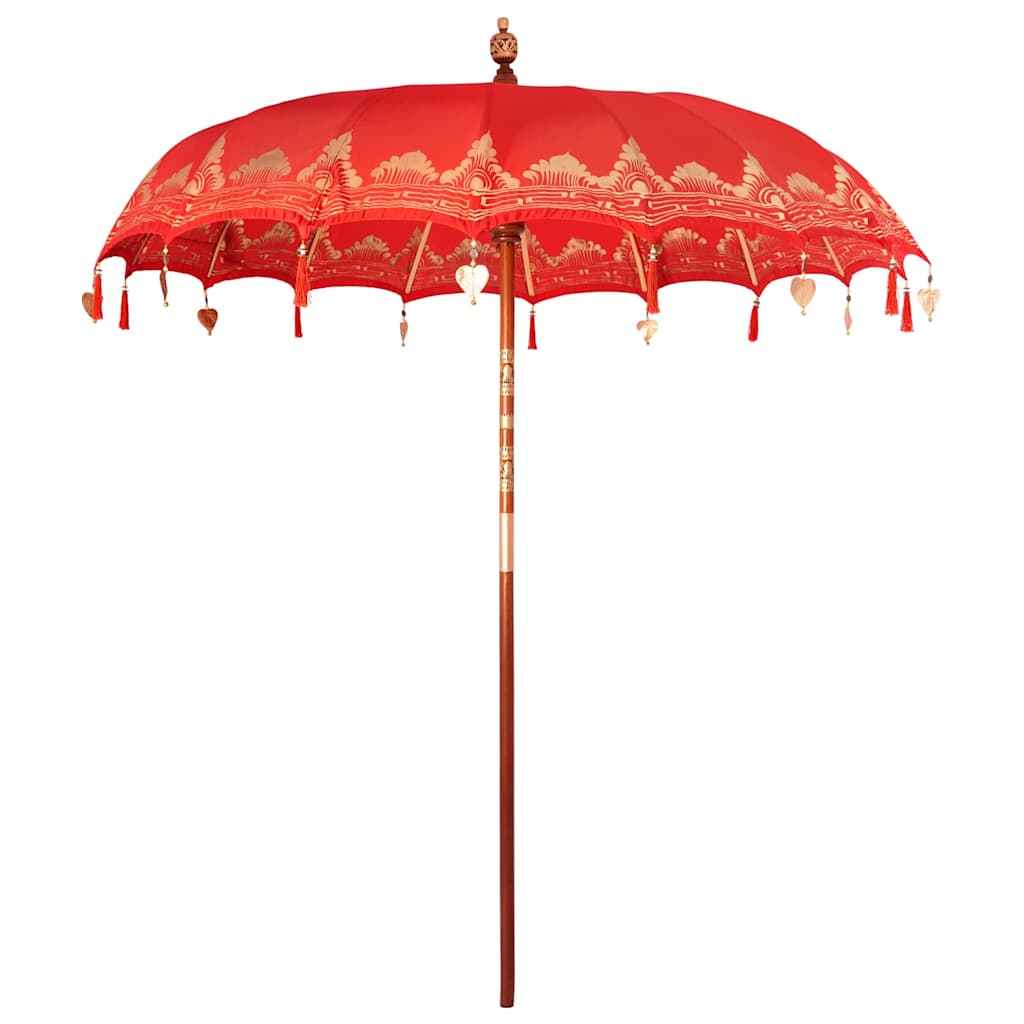 Parasol Balinez 260 Roșu 210-220 cm Bumbac și lemn masiv