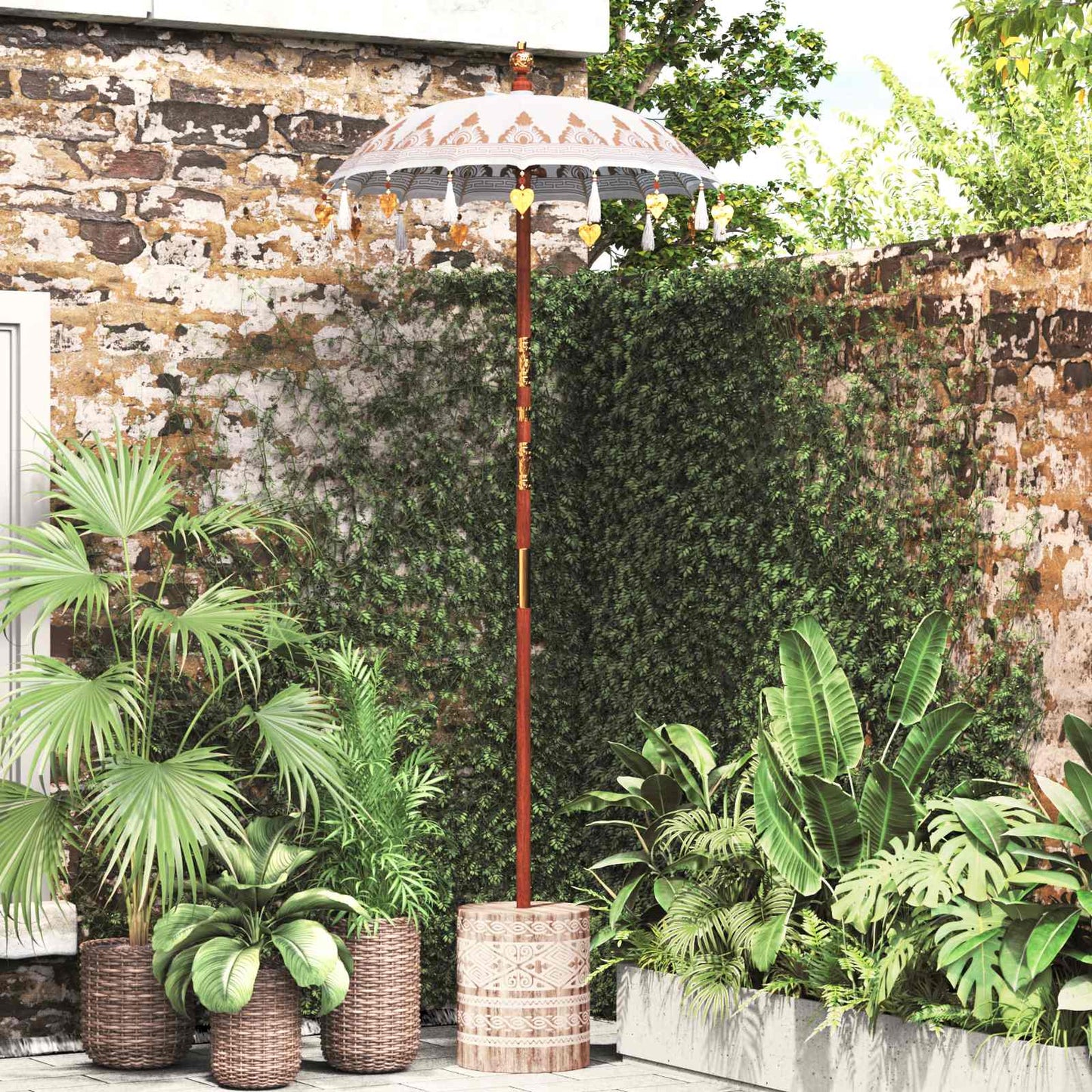 Umbrela balineză cu bază Crem 95 x 95 x 260 cm