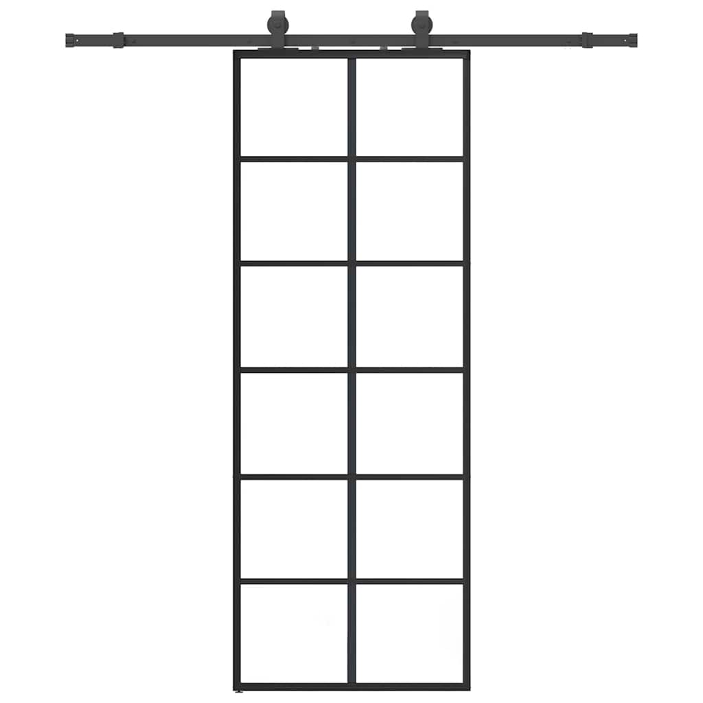 Ușă glisantă cu set de feronerie neagră 76x205 cm Sticlă ESG