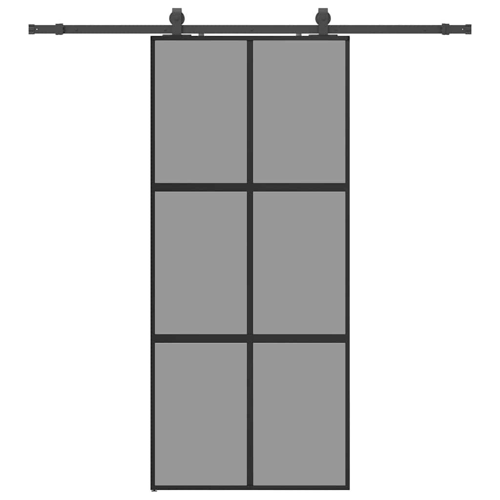 Ușă glisantă cu set feronerie neagră 90x205cm sticlă securizată