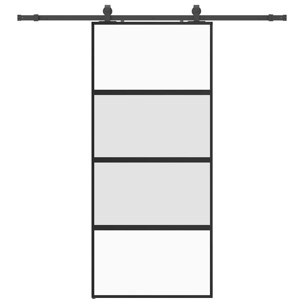 Ușă glisantă cu set feronerie neagră 90x205cm sticlă securizată
