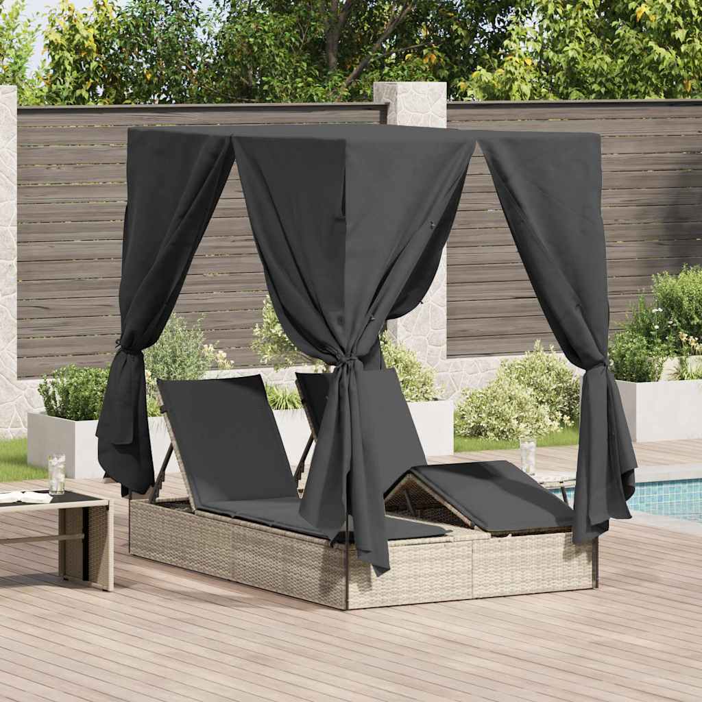 Șezlong dublu Gri deschis 205 x 129 x 200 cm poliratan