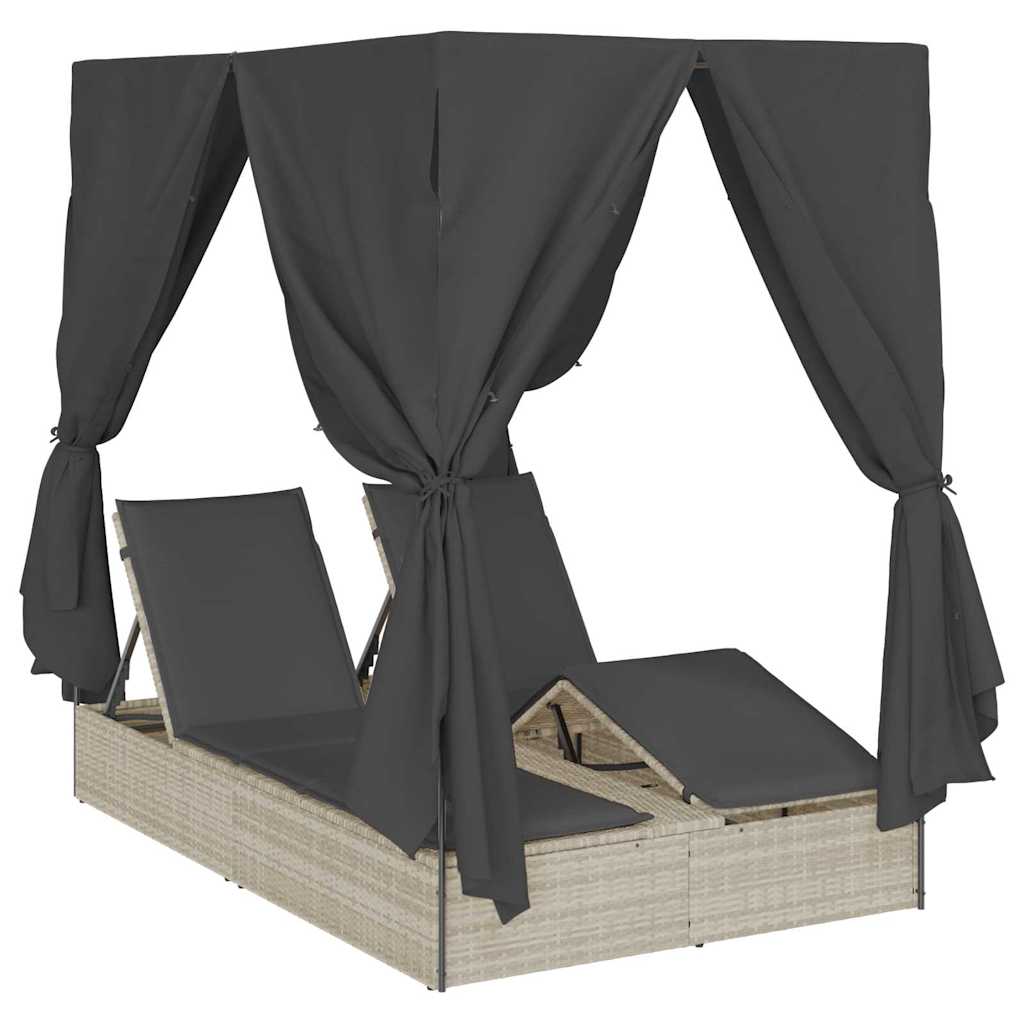 Șezlong dublu Gri deschis 205 x 129 x 200 cm poliratan