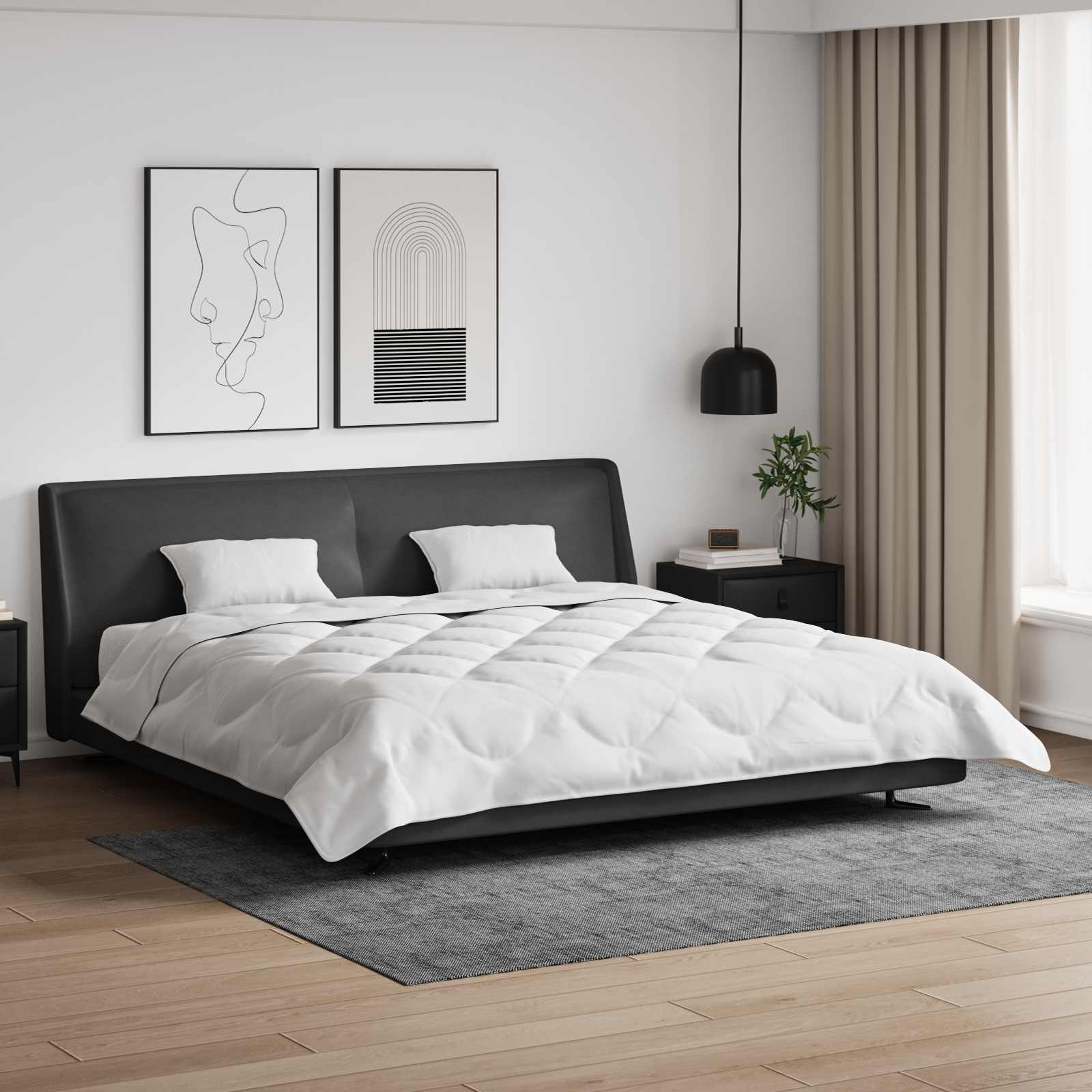 Pilotă cu pernă 3 pcs Alb Microfibră