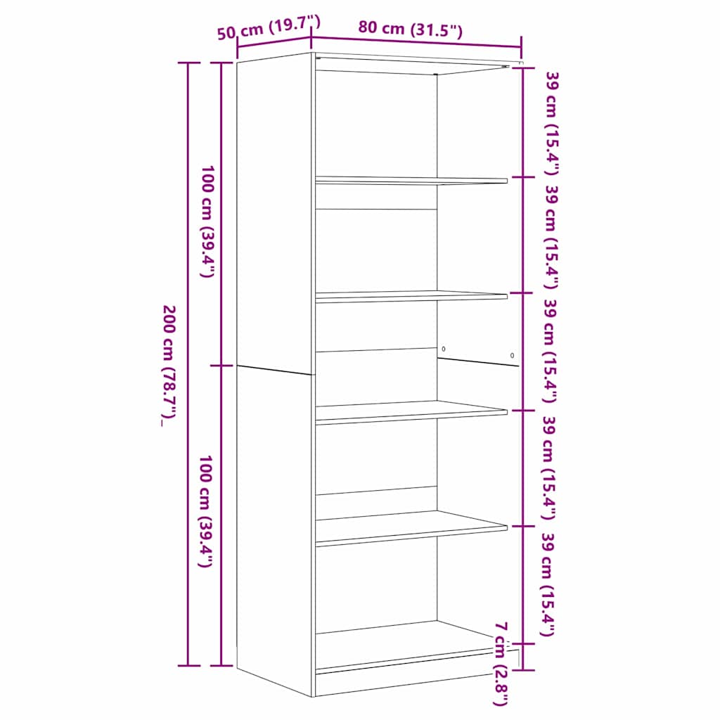 Dulap cu raft Stejar Negru 80 x 50 x 200 cm Lemn compozit