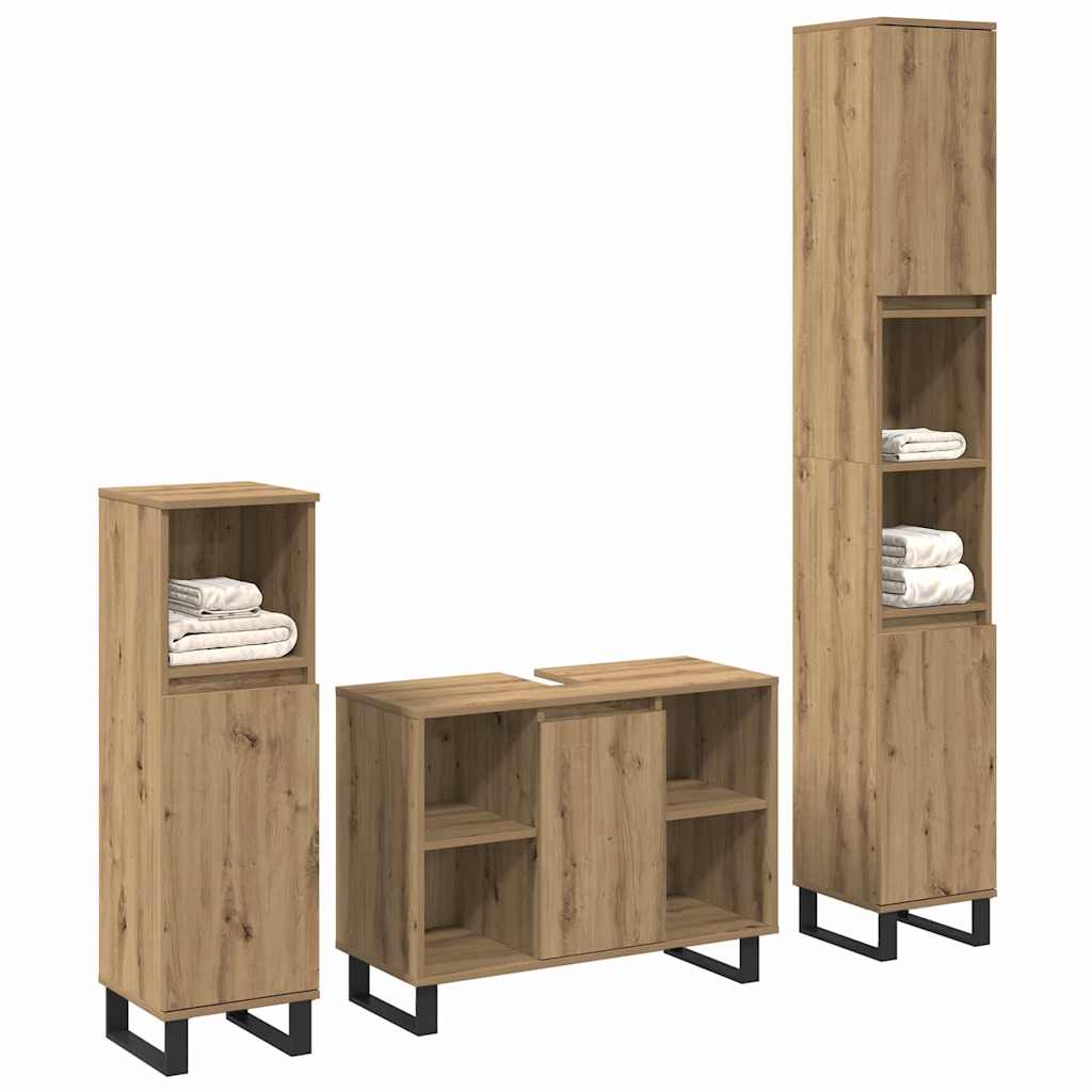 Set de mobilier pentru baie cu ușă 3 pcs Maro Lemn compozit