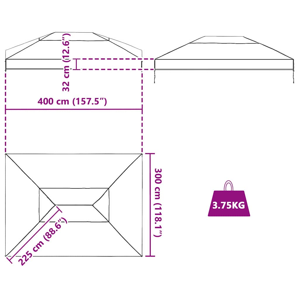 Husă de înlocuire pentru foișor Transparent 400 x 300 x 32 cm