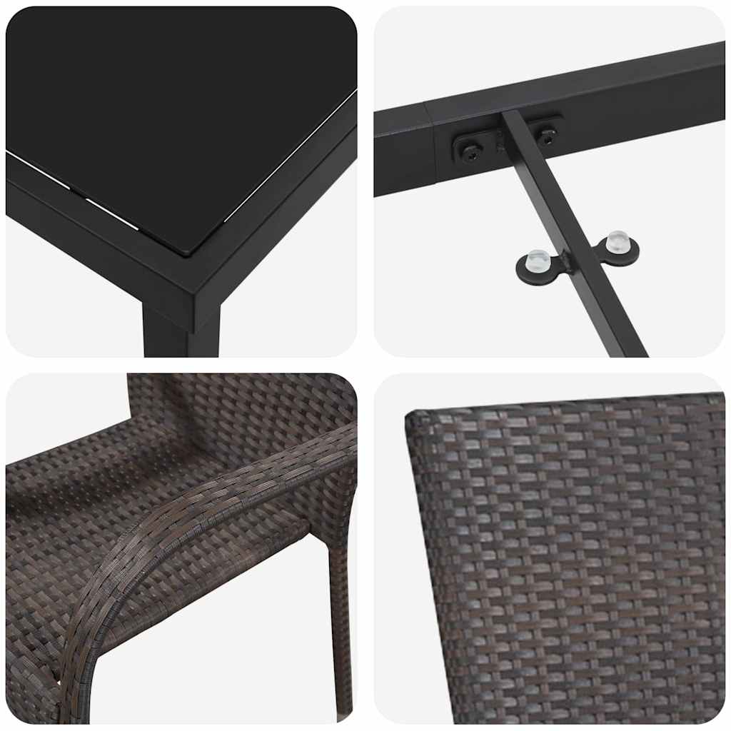 Set de masă pentru grădină 7 pcs Maro Oțel vopsit electrostatic