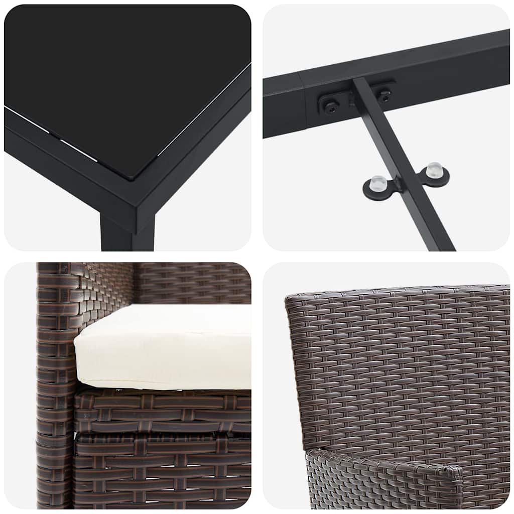 Set de masă pentru grădină cu pernă 5 pcs Maro poliratan