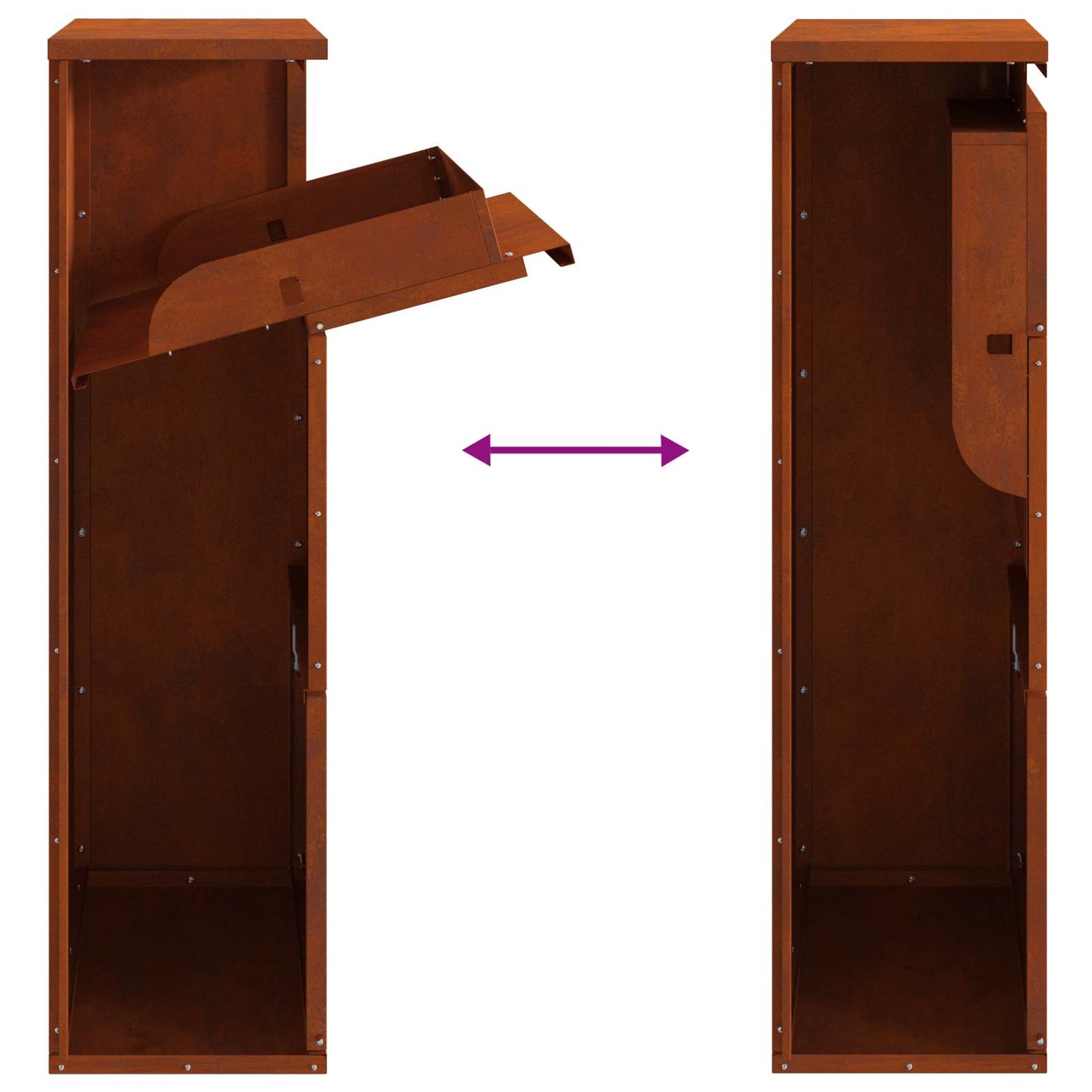 Cutie pentru colet cu depozitare cu ușă Ruginit 44 x 22 x 82 cm