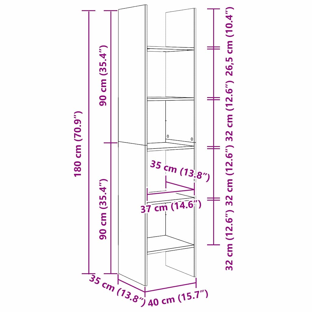 Dulap pentru cărți Lemn vechi 40 x 35 x 180 cm Lemn compozit