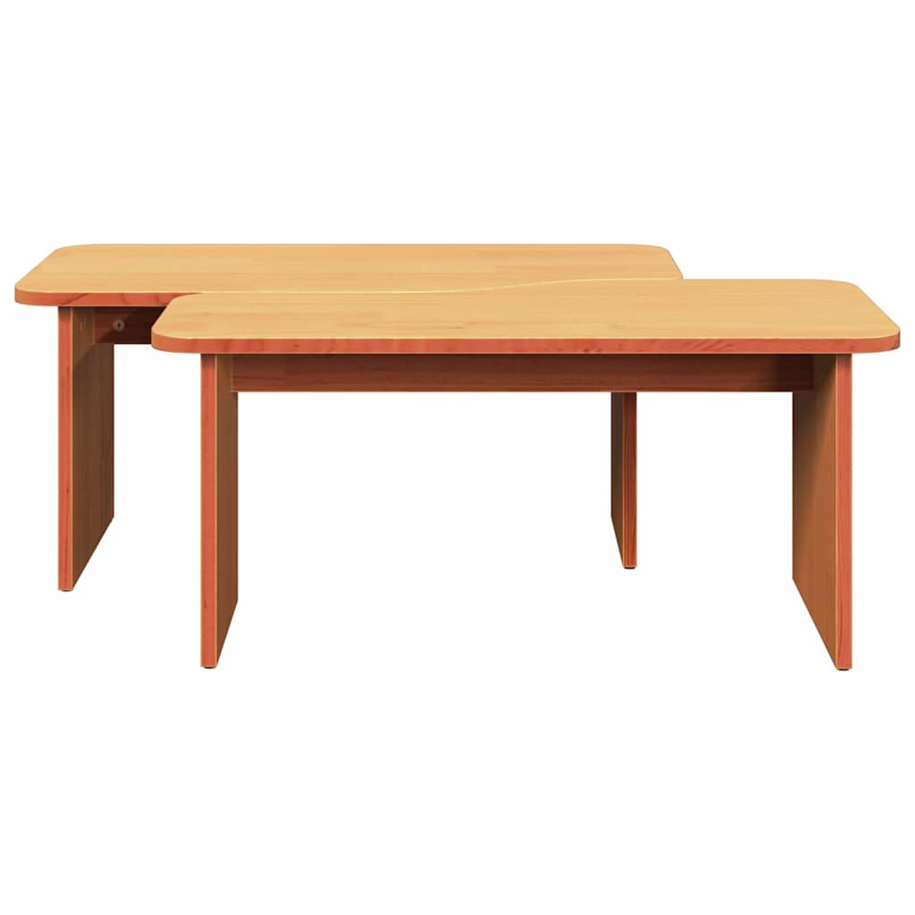 Masă de cafea 2 pcs Maroniu cerat Lemn masiv de pin