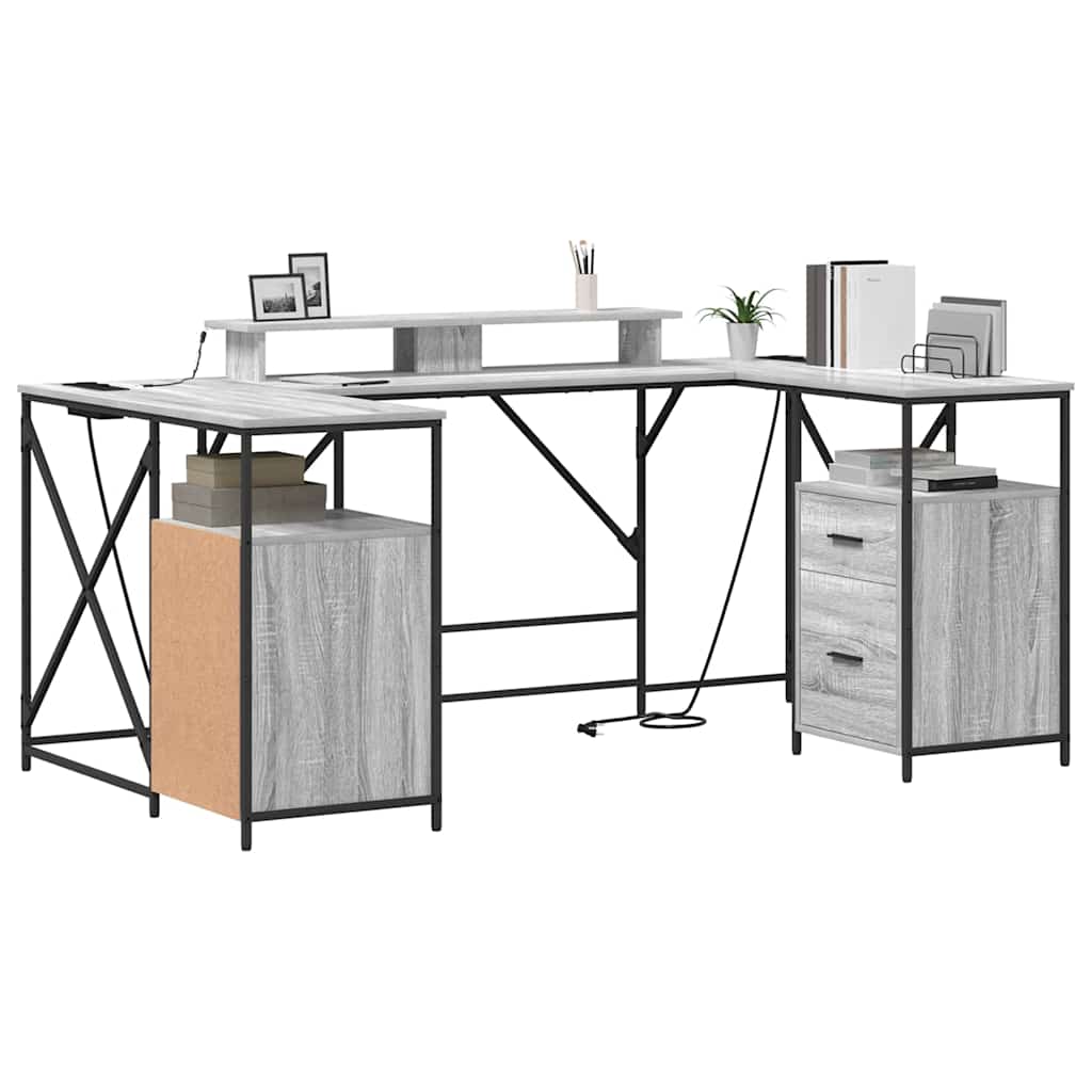 Birou cu sertar Gri Sonoma 182 x 101 x 87,5 cm Lemn compozit