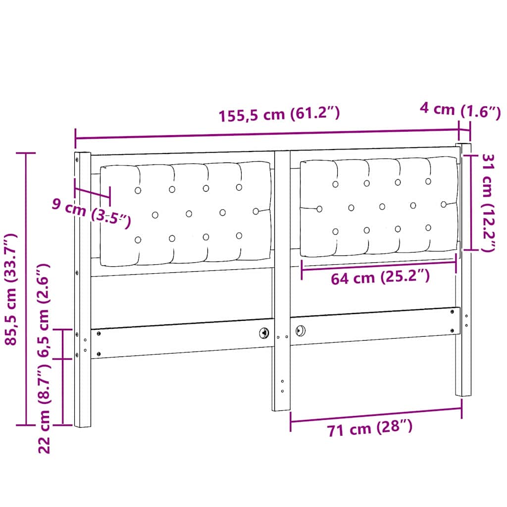 Tăblie cap Altele Maroniu și taupe 150 cm Lemn masiv de pin
