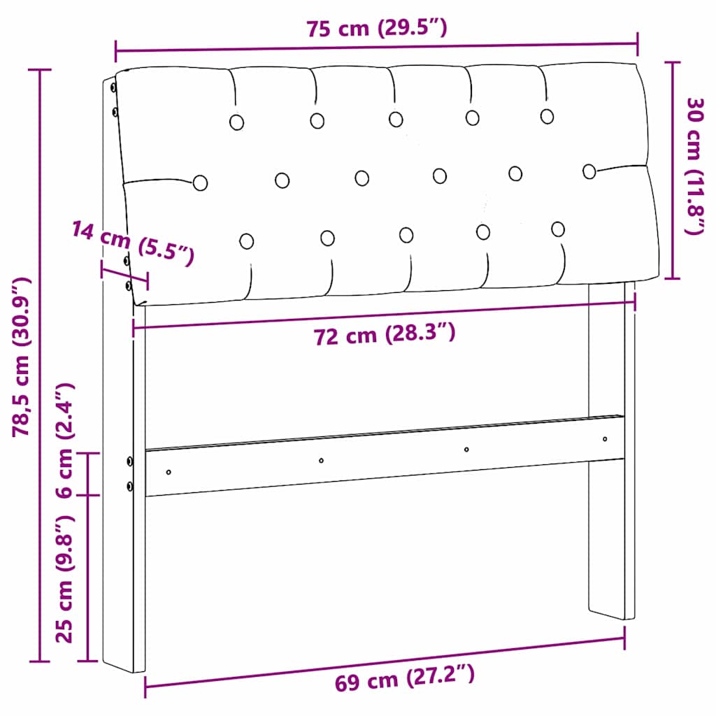 Tăblie tapițată Gri deschis 75 cm Lemn de pin masiv