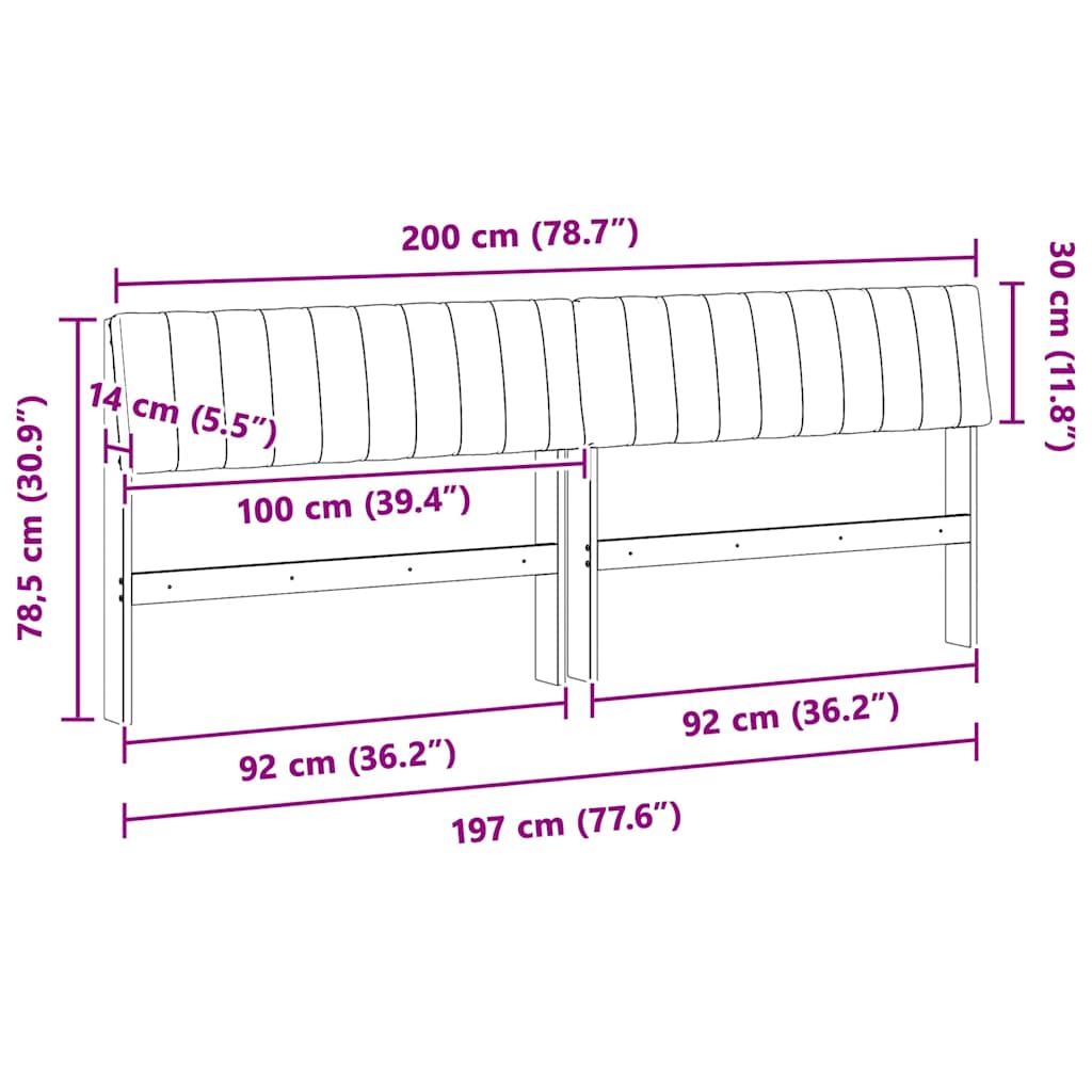 Tăblie tapițată Negru 200 cm Lemn de pin masiv