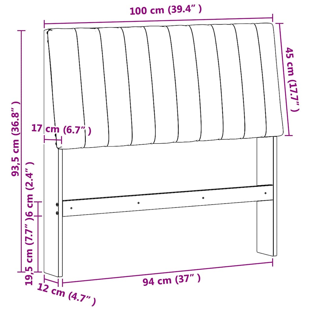 Tăblie tapițată Gri deschis 100 cm Lemn de pin masiv