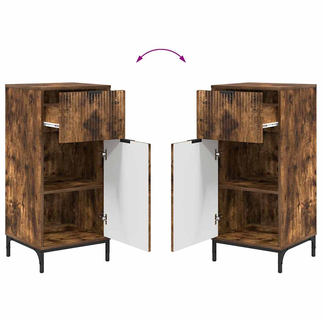 Set de mobilier pentru baie cu sertar 2 pcs Stejar fumuriu