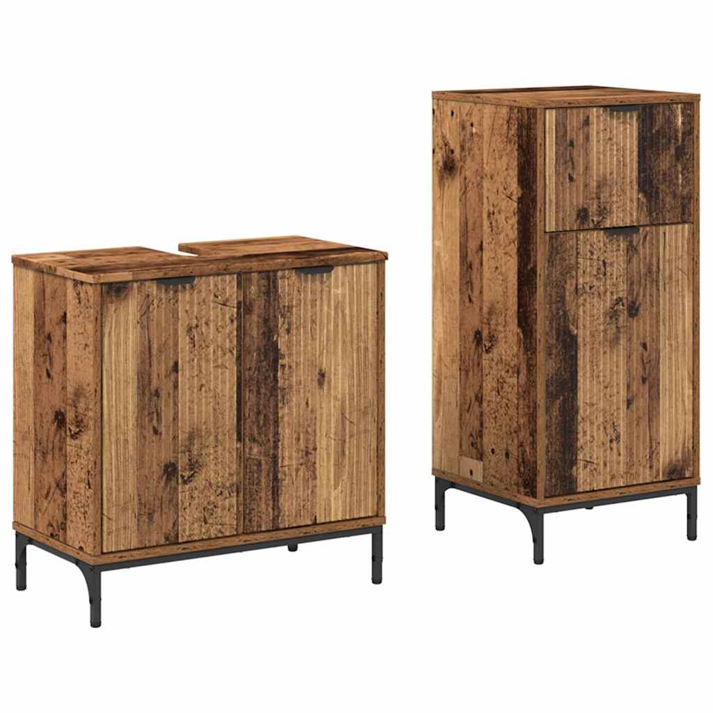 Set de mobilier pentru baie cu sertar cu raft 2 pcs Lemn Vechi