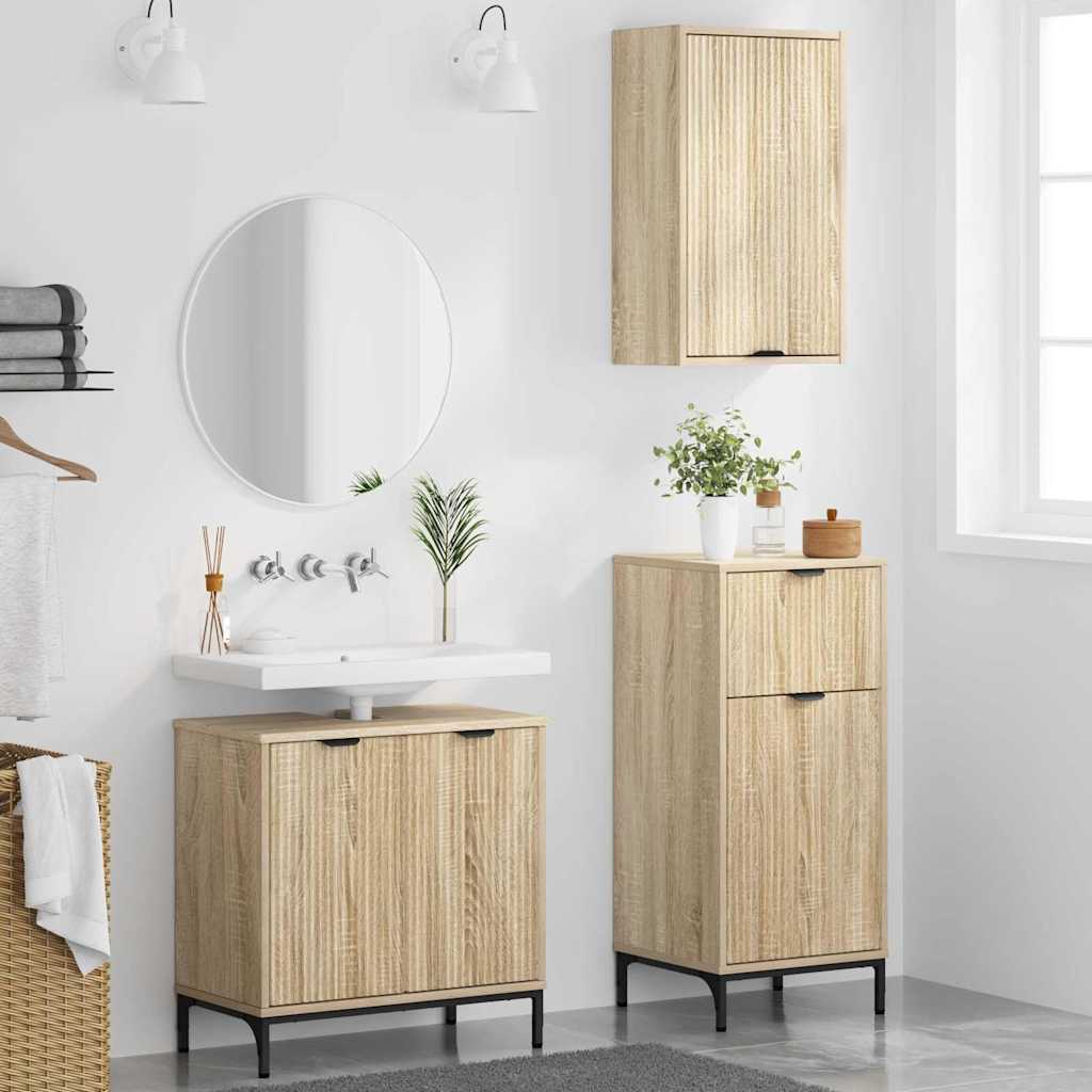 Set de mobilier pentru baie 3 pcs Stejar sonoma Lemn compozit