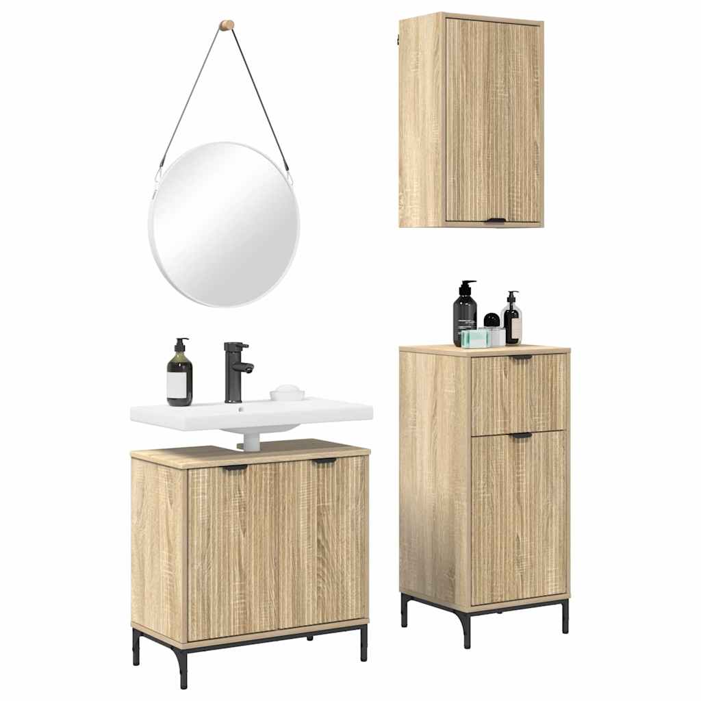 Set de mobilier pentru baie 3 pcs Stejar sonoma Lemn compozit