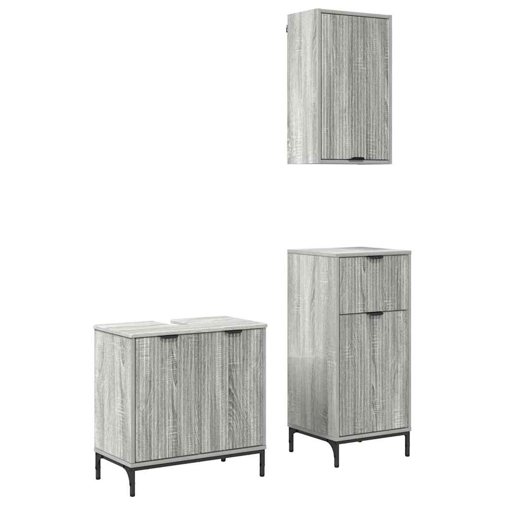 Set de mobilier pentru baie 3 pcs sonoma gri Lemn compozit