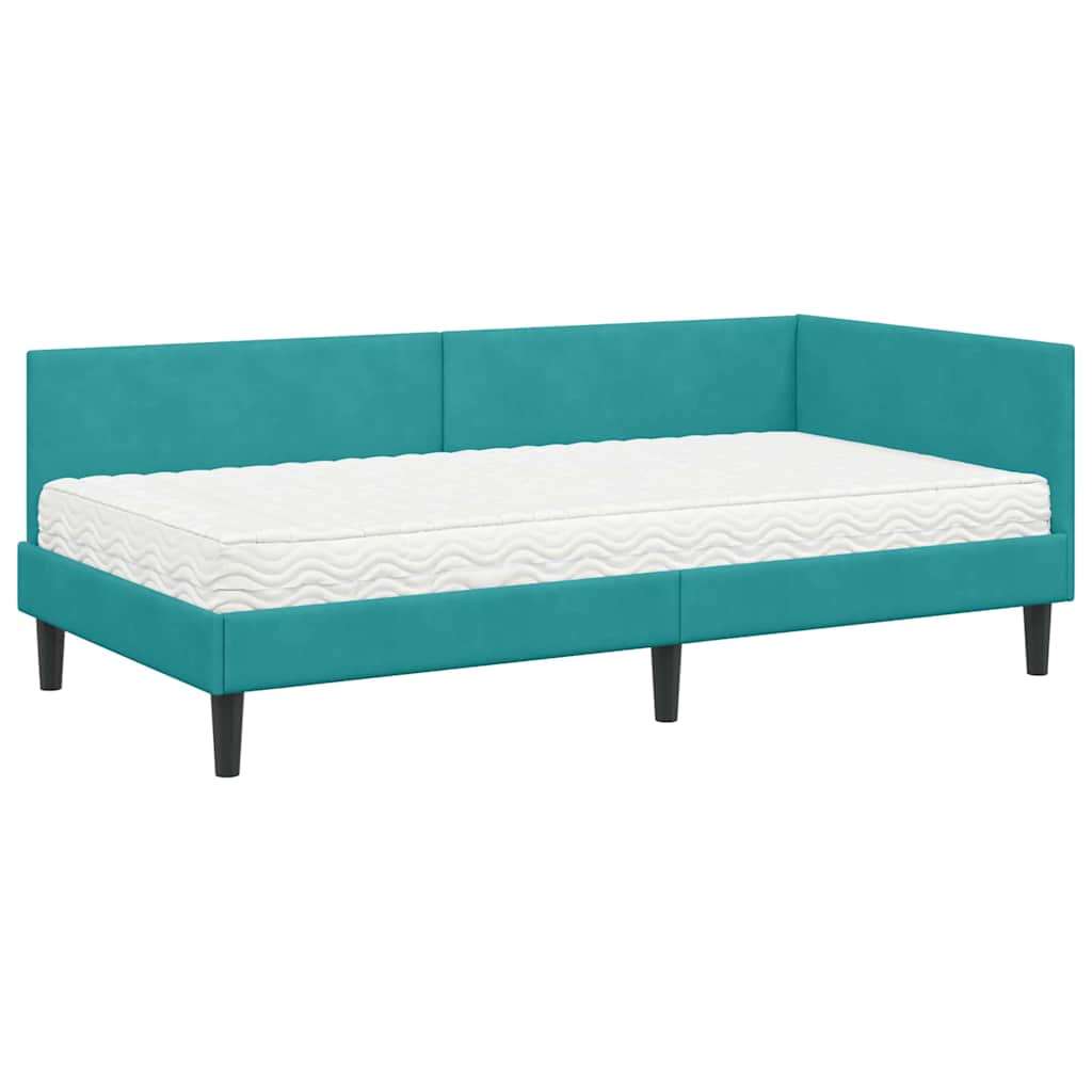 Cadru de pat colțar cu saltea Altele 2 pcs Turcoaz Catifea