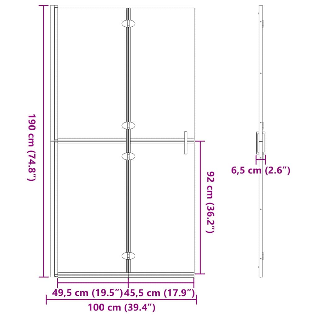 Perete de duș Walk-In Negru 100 x 6,5 x 190 cm