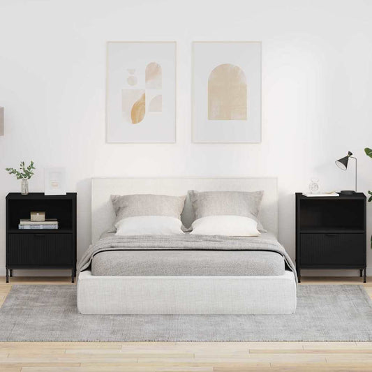 Mese de noptieră 2 pcs Negru 49 x 36 x 61 cm Lemn compozit