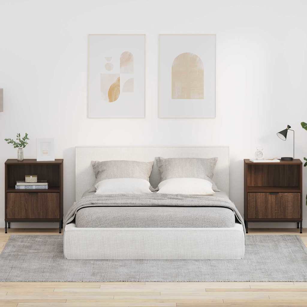 Mese de noptieră cu sertar 2 pcs Stejar brun 49 x 36 x 61 cm