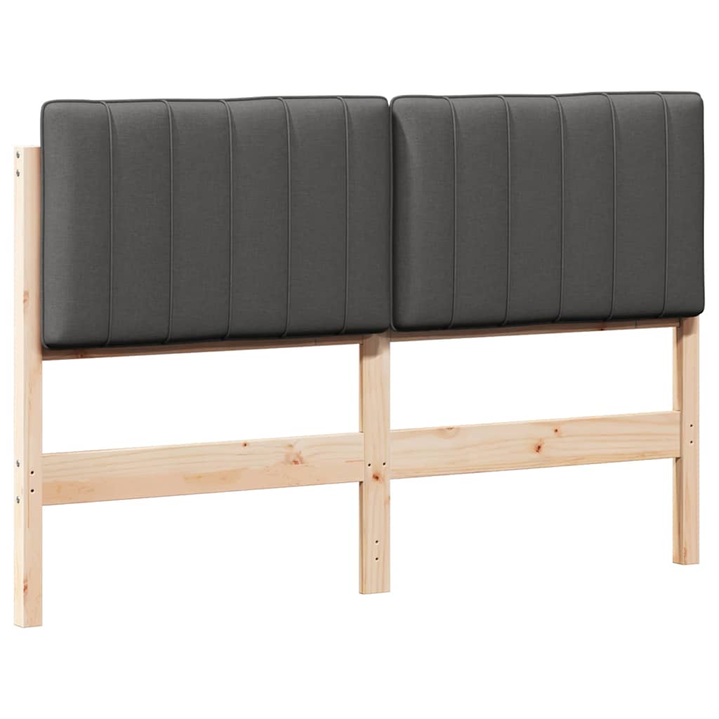 Tăblie tapițată Maro și gri închis 140 cm Lemn de pin masiv