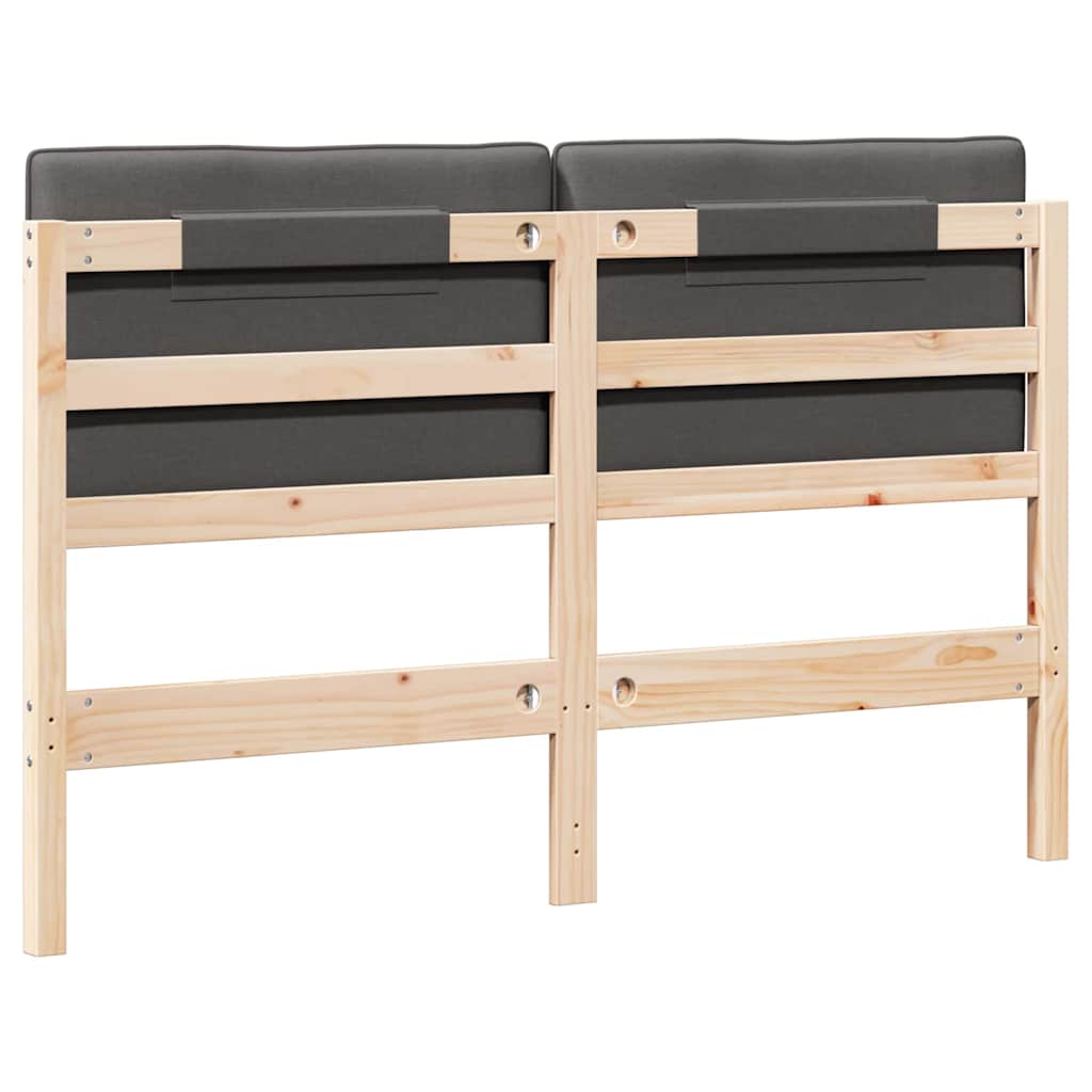 Tăblie tapițată Maro și gri închis 135 cm Lemn de pin masiv