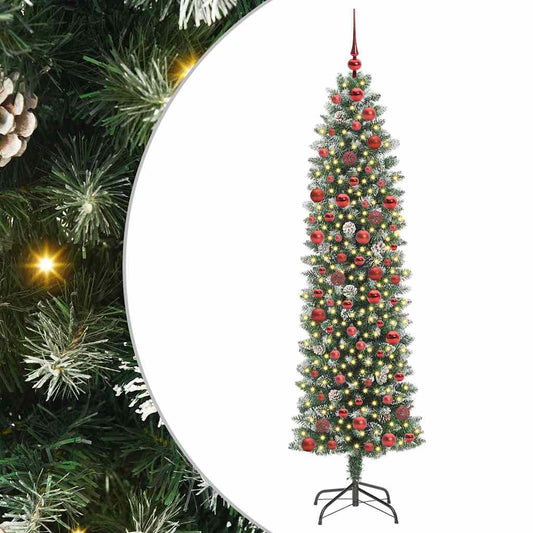 Copac Artificial Slăb de Crăciun cu 300 LED Verde și alb 180 cm