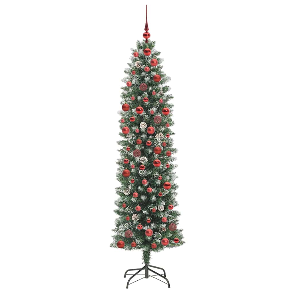 Copac Artificial Slăb de Crăciun cu 300 LED Verde și alb 180 cm