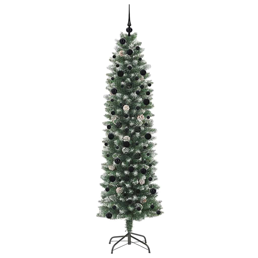 Copac Artificial Slăb de Crăciun cu 300 LED Verde și alb 240 cm