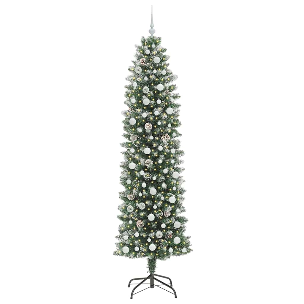 Copac Artificial Slăb de Crăciun cu 300 LED Verde și alb 240 cm