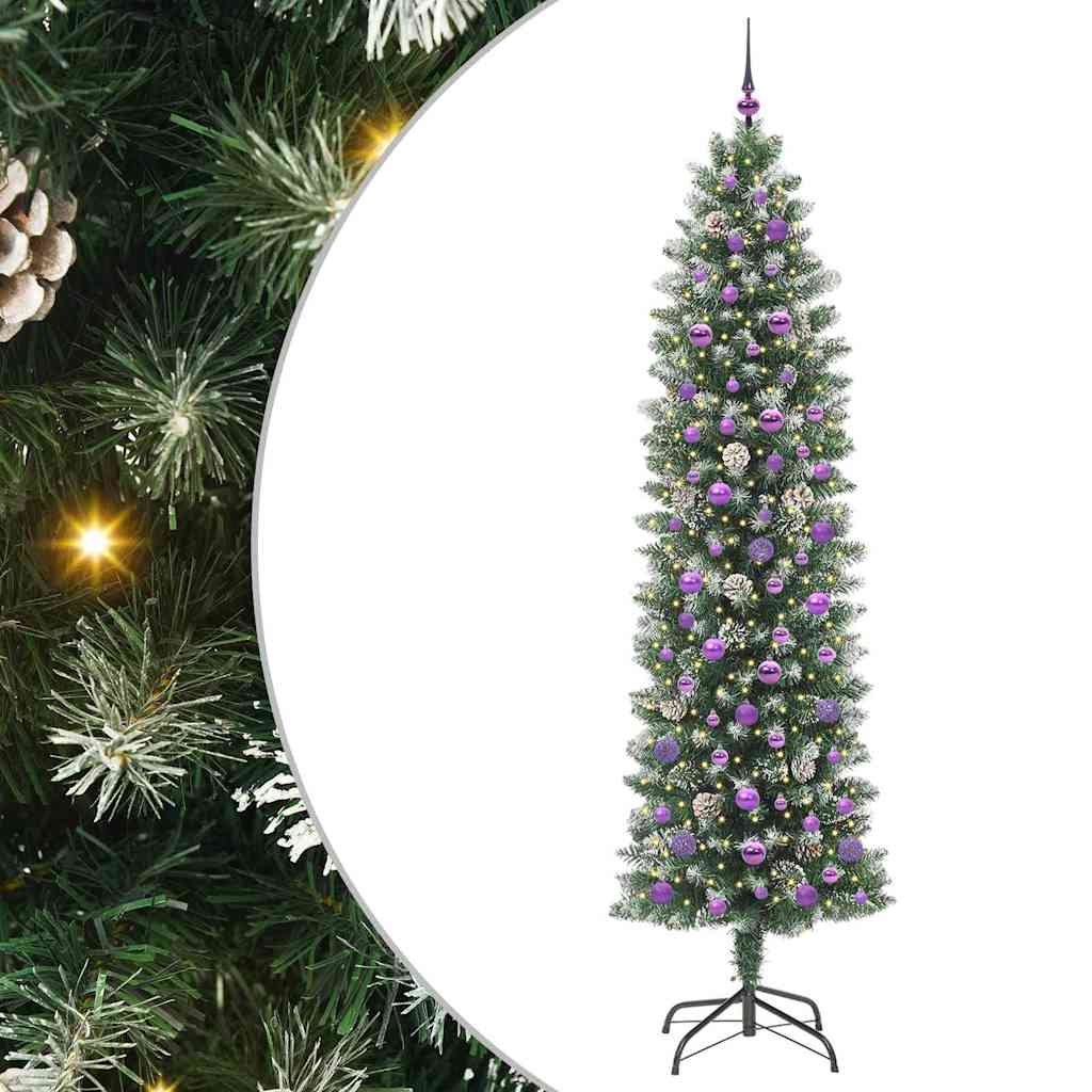 Copac Artificial Slăb de Crăciun cu 300 LED Verde și alb 240 cm