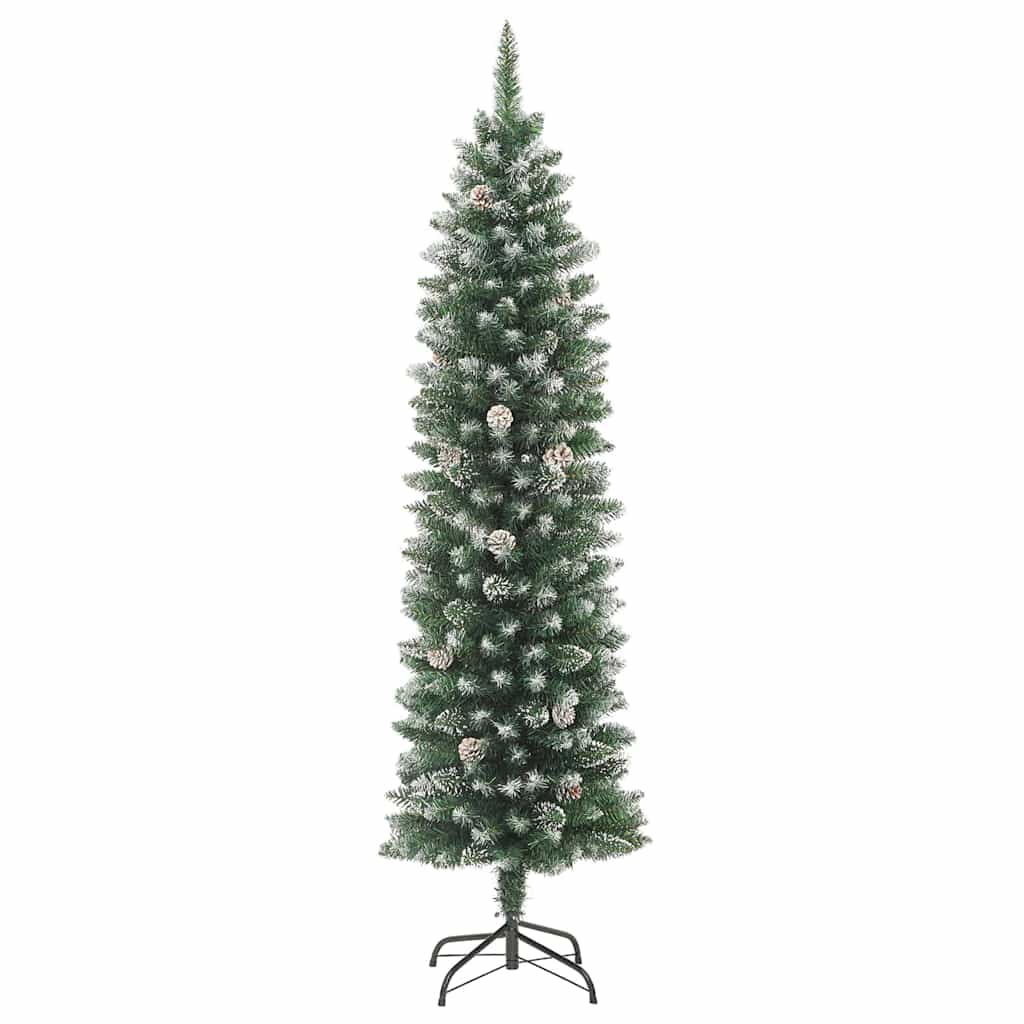 Copac Artificial Slăb de Crăciun cu 300 LED Verde și alb 240 cm