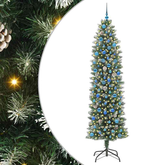 Copac Artificial Slăb de Crăciun cu 300 LED Verde și alb 240 cm