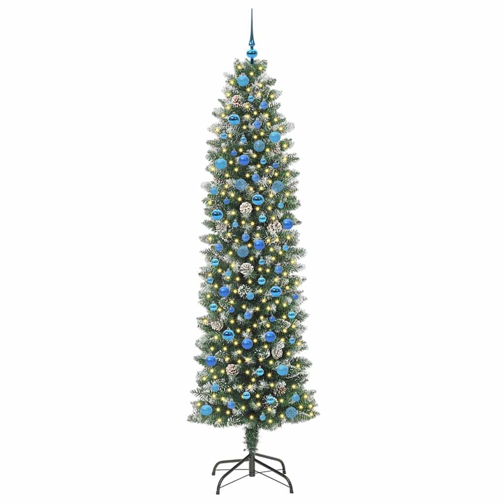 Copac Artificial Slăb de Crăciun cu 300 LED Verde și alb 240 cm