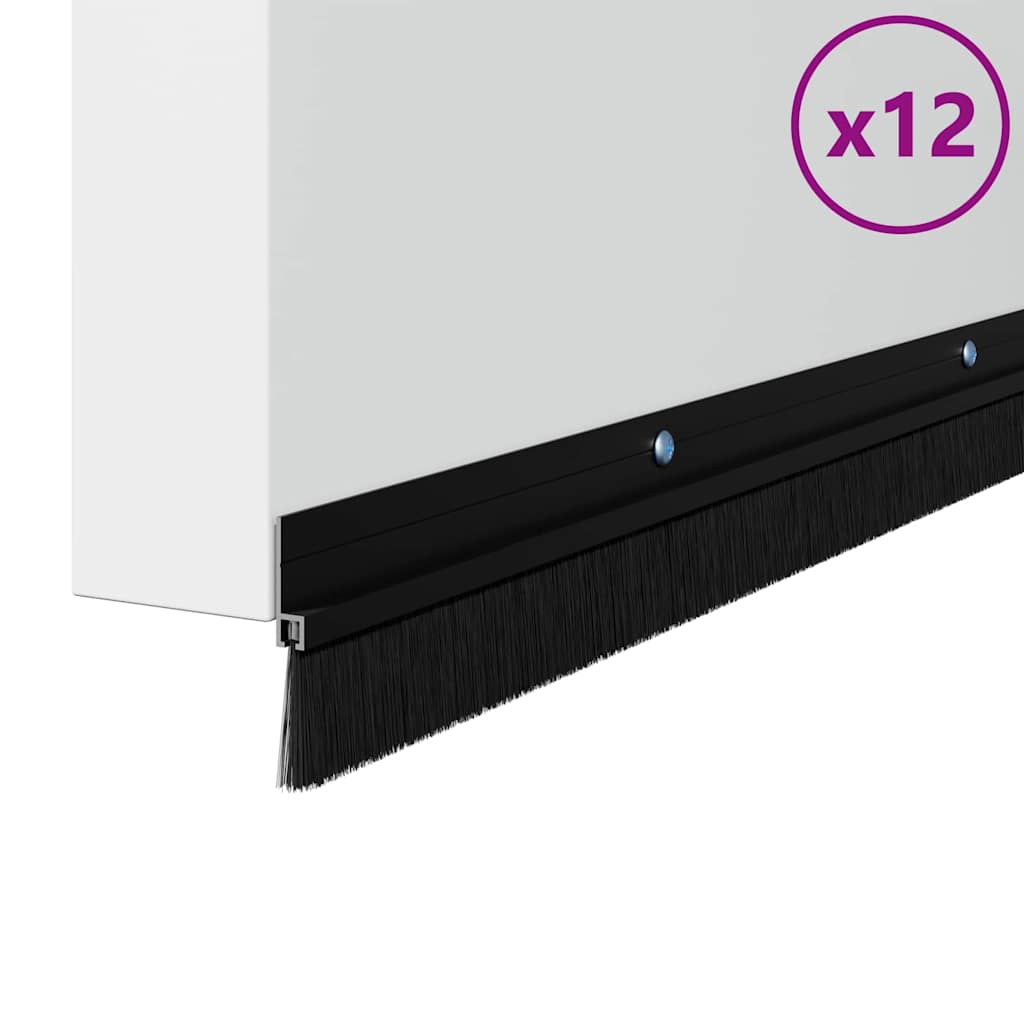Perdele de ușă cu perii cu montare prin înșurubare 12 pcs Negru