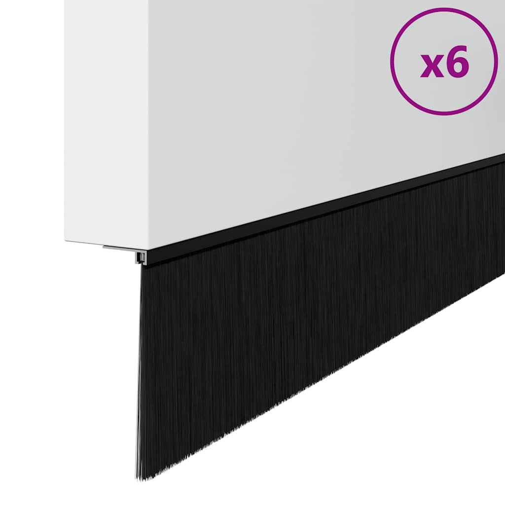 Perdele de ușă cu perii cu montare prin înșurubare 6 pcs Negru