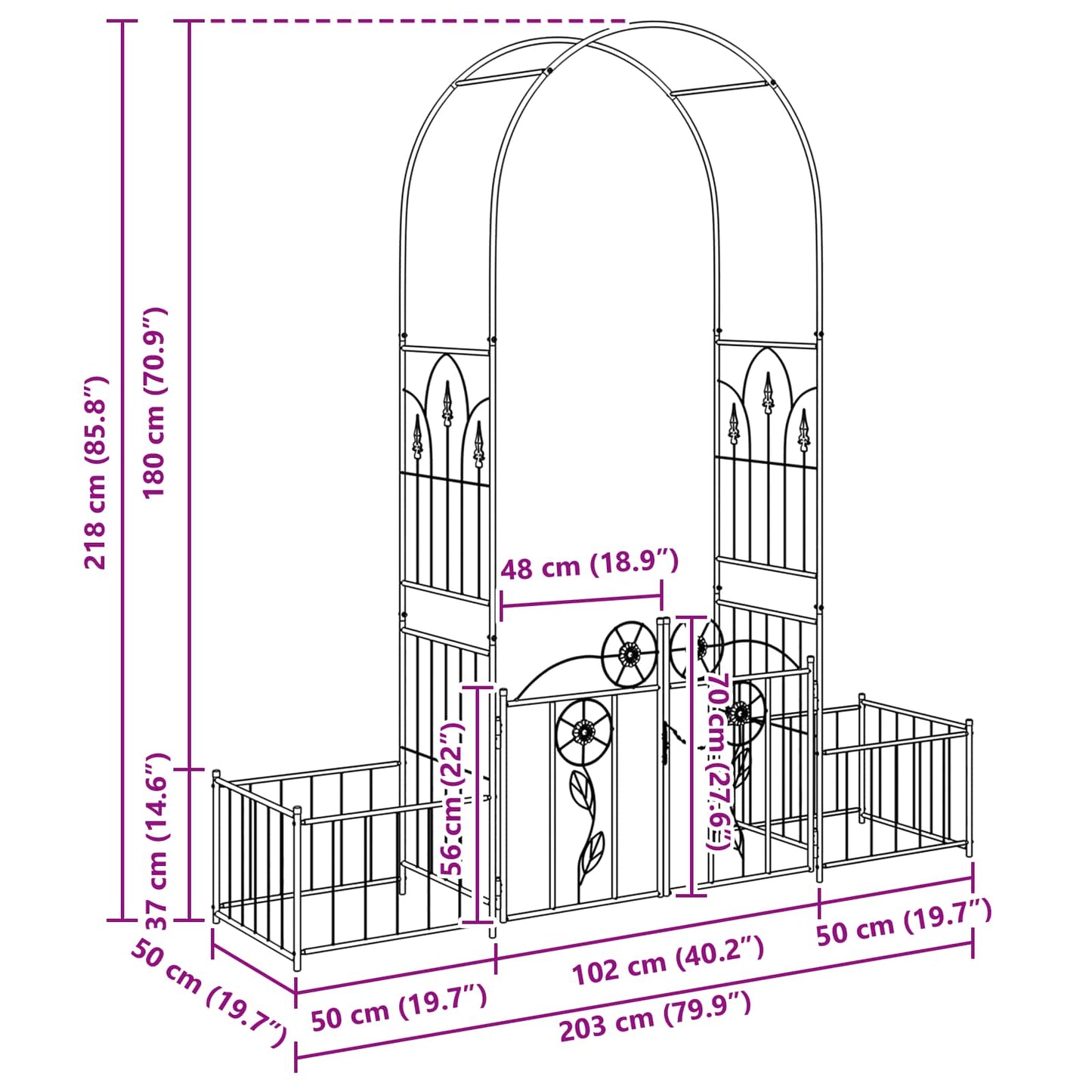 Arc de Grădină cu blocare Negru 203 x 50 x 218 cm