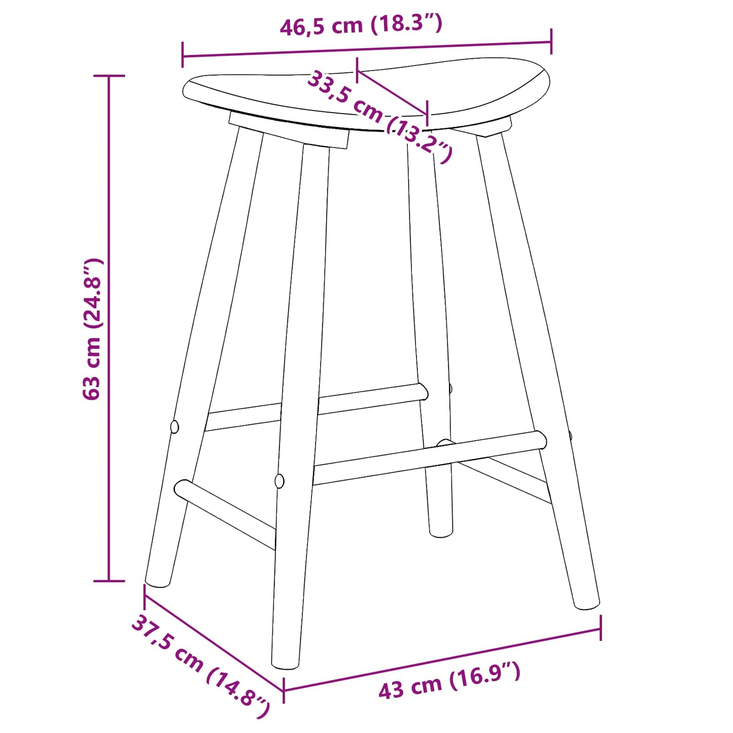 Scaune de dining 2 pcs natural 46 x 37 x 63 cm