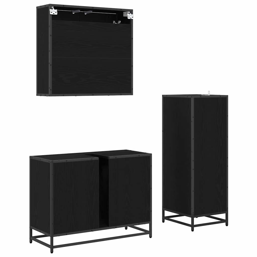 Set de mobilier pentru baie 3 pcs Stejar Negru Lemn compozit