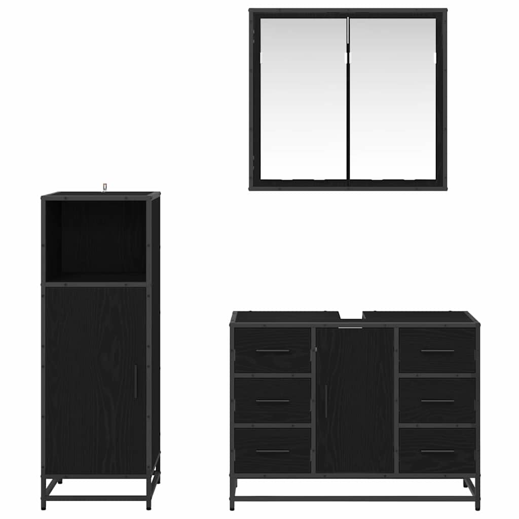 Set de mobilier pentru baie 3 pcs Stejar Negru Lemn compozit