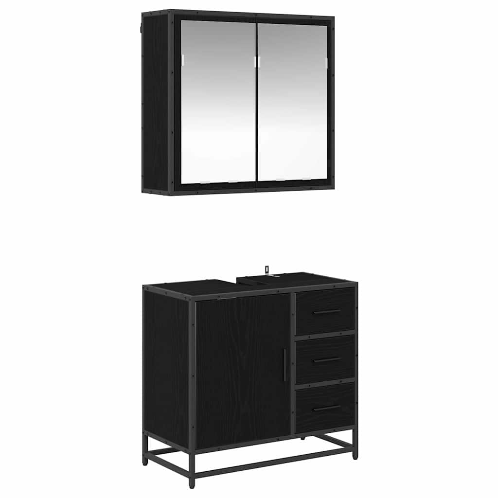 Set de mobilier pentru baie 2 pcs Stejar negru Lemn compozit