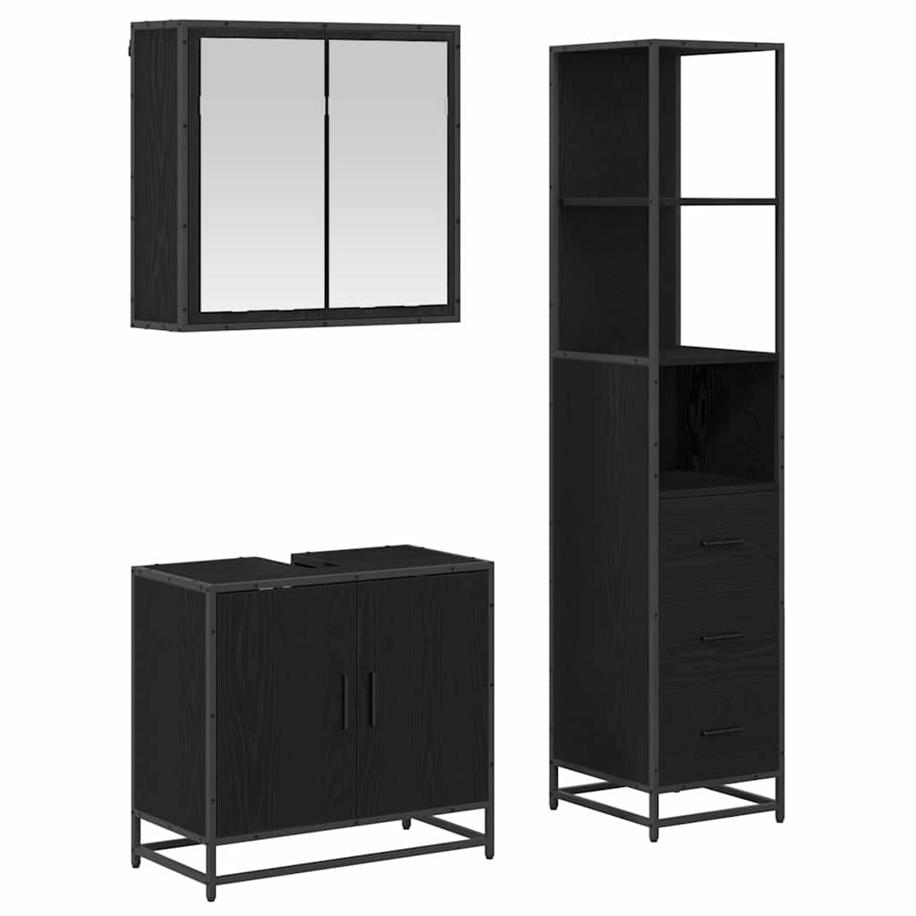 Set de mobilier pentru baie 3 pcs Stejar Negru Lemn compozit