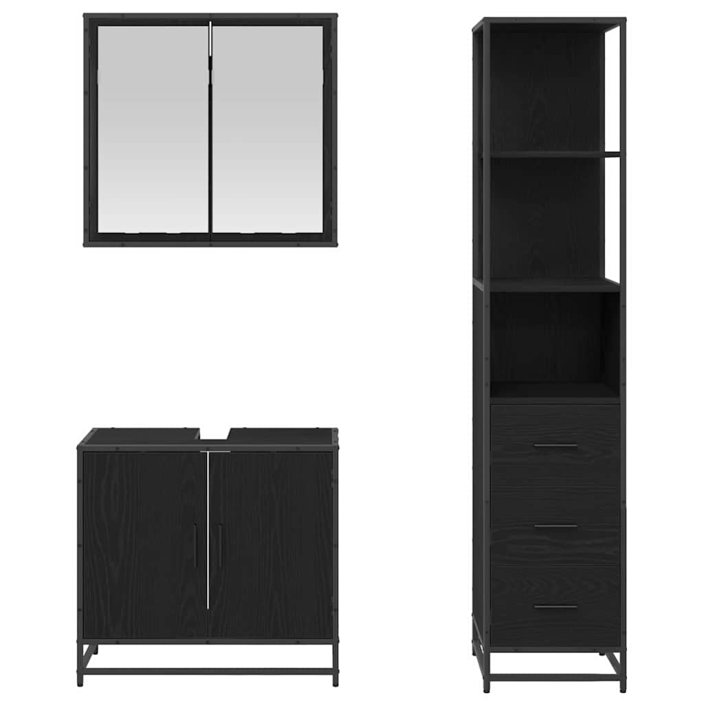 Set de mobilier pentru baie 3 pcs Stejar Negru Lemn compozit